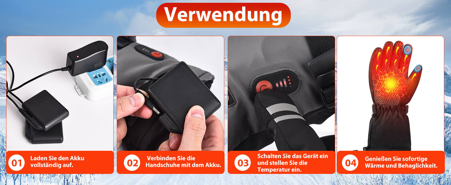 Гріючі рукавички з акумулятором 7.4V 6400mAh USB, 3 режими нагріву, водонепроникні рукавички з нагрівом для зимових видів спорту, катання на лижах, мотоциклі, велосипеді, піших прогулянок