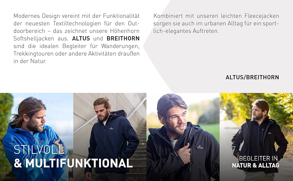 Чоловіча куртка Softshell Höhenhorn Altus Outdoor — водовідштовхуюча функціональна куртка, колір Midnight-Black, розмір L