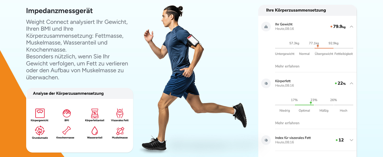 Інтелектуальна вага TERRAILLON WEIGHT CONNECT з Bluetooth, аналіз складу тіла (жир, м'язи, вода, кістки), BMI, ємність 180 кг, шкала 50 г, LED-дисплей, скляна платформа, чорний колір