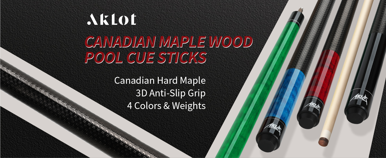 AKLOT Більярдний кий 58' (18oz-21oz) - канадський клен, шкіряна насадка 13mm, 3D ручка, прецизійне з'єднання, для гравців (Бордовий, 570g)