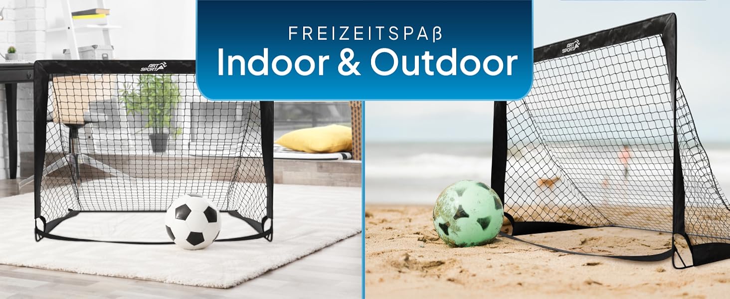 ArtSport Ворота для футболу Pop-up Goal Master - комплект 2 шт. з аксесуарами - складані та готові до гри - 2 футболні ворота для залу та саду - для дітей, чорні