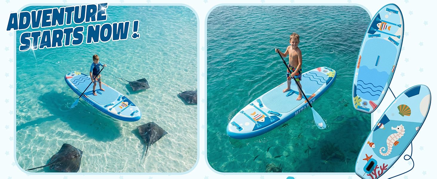 Надувне SUP-борд для дітей та підлітків. Комплект з аксесуарами. Макс. вага: 75/80/120 кг. Дизайн 
