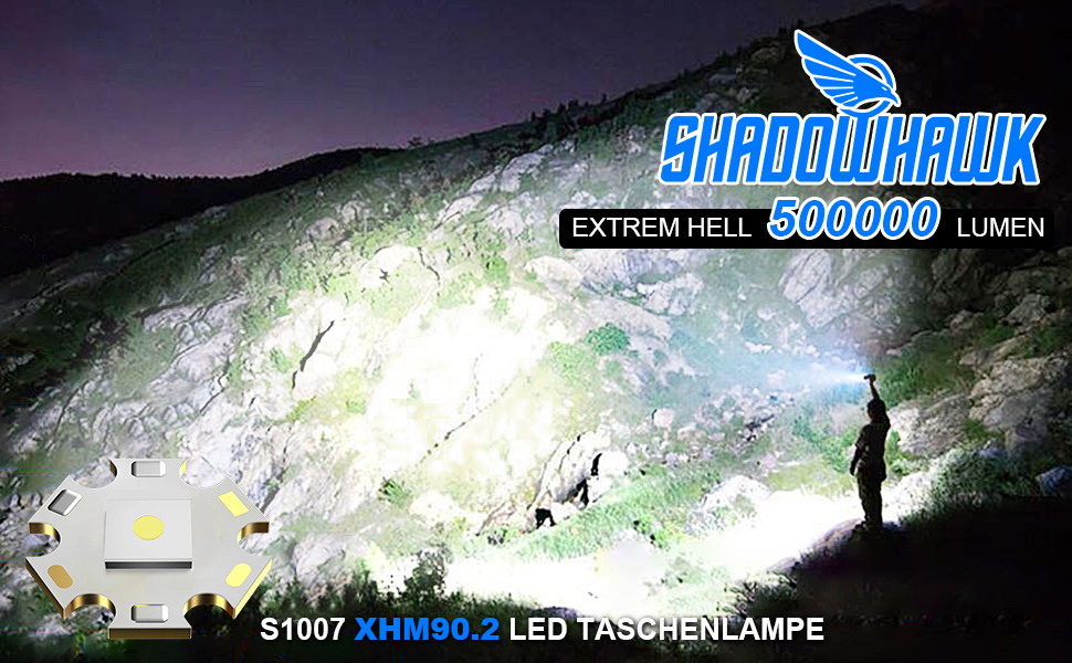 Ліхтар Shadowhawk XHM90.2: надпотужний LED ліхтар 500000 люмен, тактичний, водонепроникний, USB, для активного відпочинку та надзвичайних ситуацій, чорний