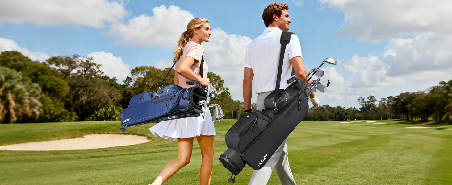Сумка для гольфу Findway, легка та портативна, з підставкою, 3 відділення, регульований плечовий ремінь, 5 кишень, ручка, для чоловіків та жінок, блакитна