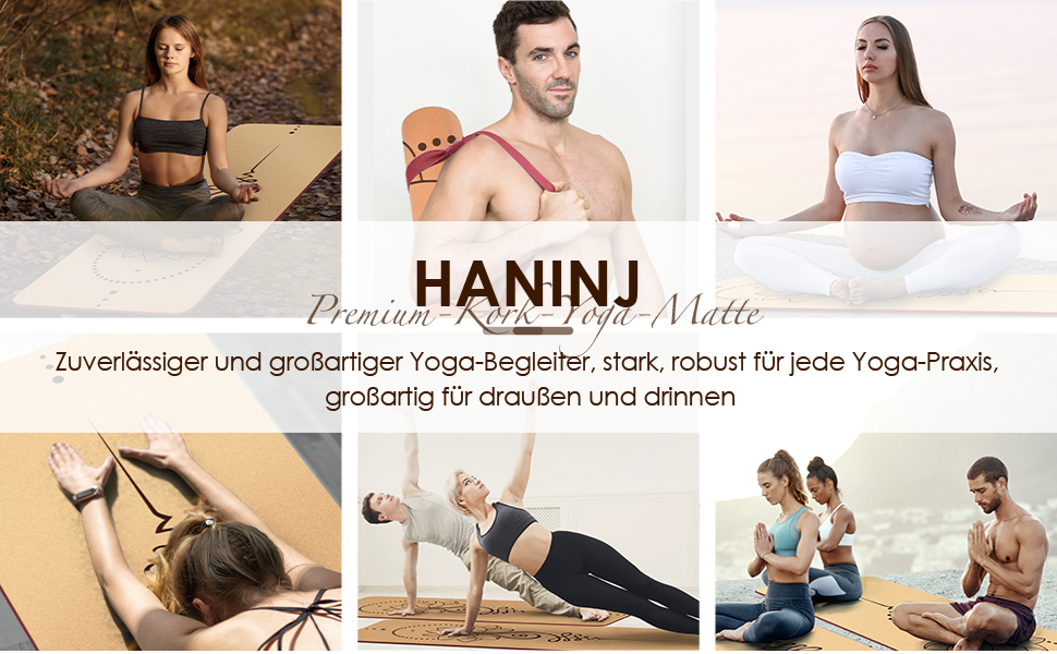 Йога мат Haninj® з корку – Нековзна килимок для йоги, унікальний дизайн, натуральний TPE, з сумкою та ременем, для дому, пілатесу, фітнесу, тренувань, Бордовий, Квітка Лотоса