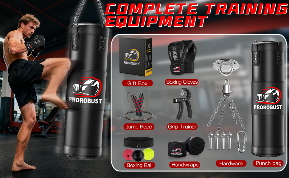 Боксерський мішок Prorobust 120 см з рукавичками 12oz, 5 м мотузки для MMA, карате, кікбоксингу, боксу, домашніх тренувань