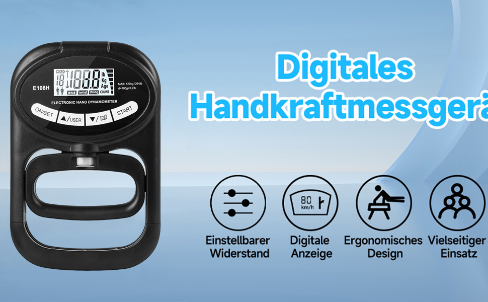 Електронний динамометр для вимірювання сили хвата, 120 кг, з USB-кабелем