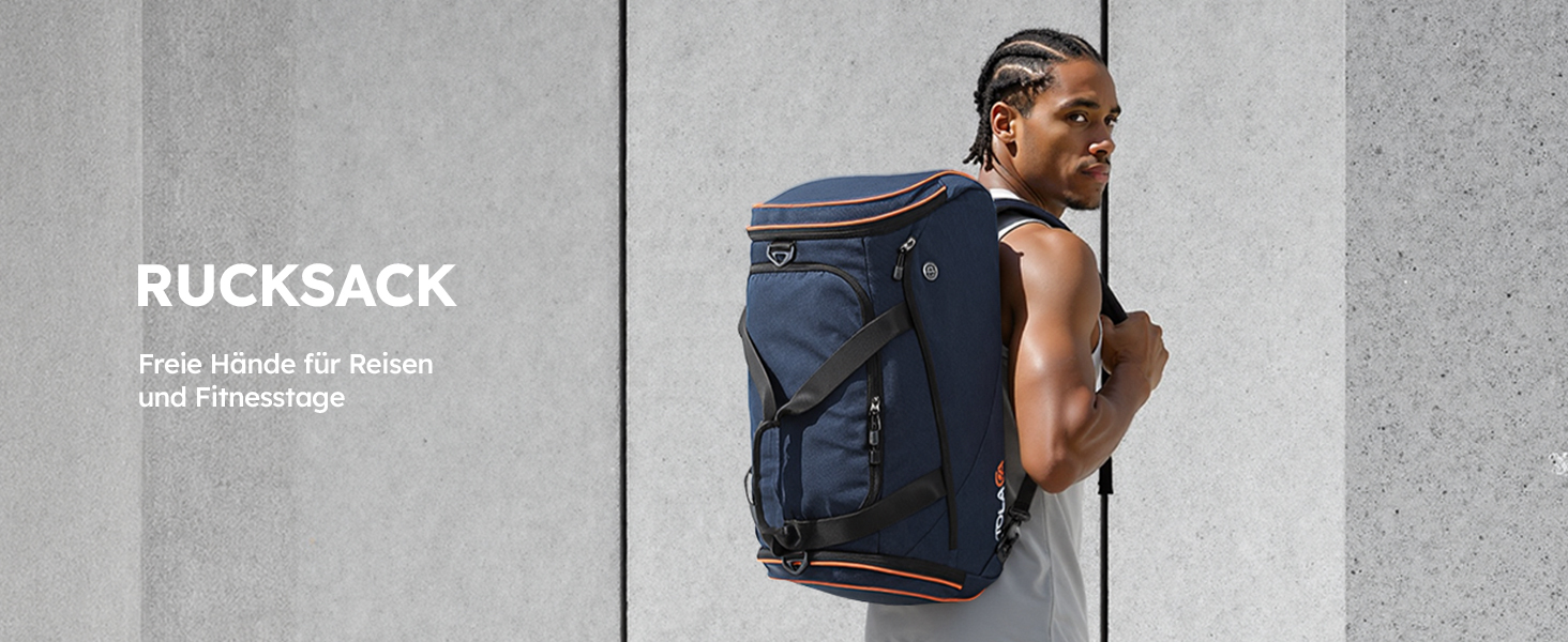 Спортивна сумка Tolaccea 47L з відділенням для взуття та мокрого одягу - рюкзак-дуffel для фітнесу, тренувань, басейну, подорожей (Темно-синій)