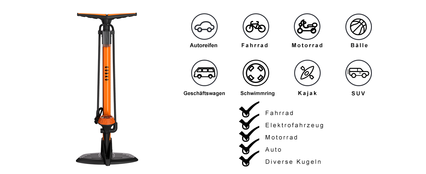 Насос для велосипеда GOBKO з манометром, 160 PSI, 11 Bar, для шосе, MTB, спортивних м'ячів, помаранчевий