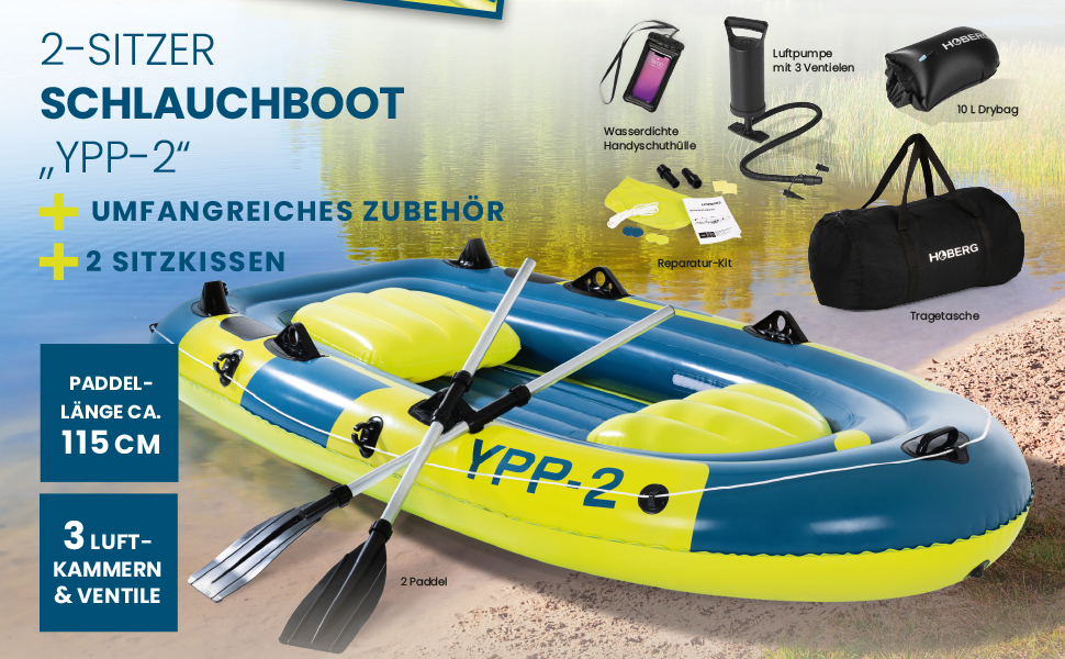 Надувний човен Hoberg YPP-2 для двох осіб | 235x126 см | 265 кг | З аксесуарами