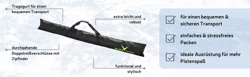 Сумка Crevice Nordic Ski Bag 210 см, міцна, 600D/PVC, чорна/срібляста