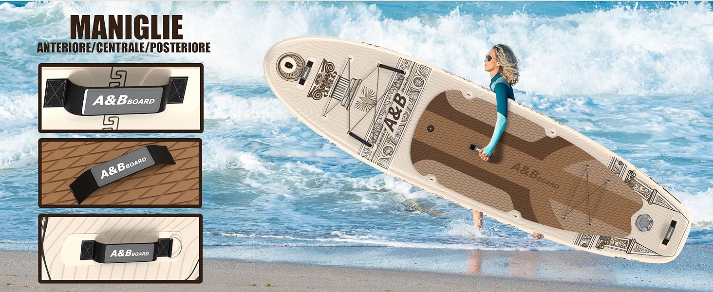 Надувний SUP-борд A&BBOARD з аксесуарами, 335x88 см, для підлітків та дорослих, бежевий + вінтажний