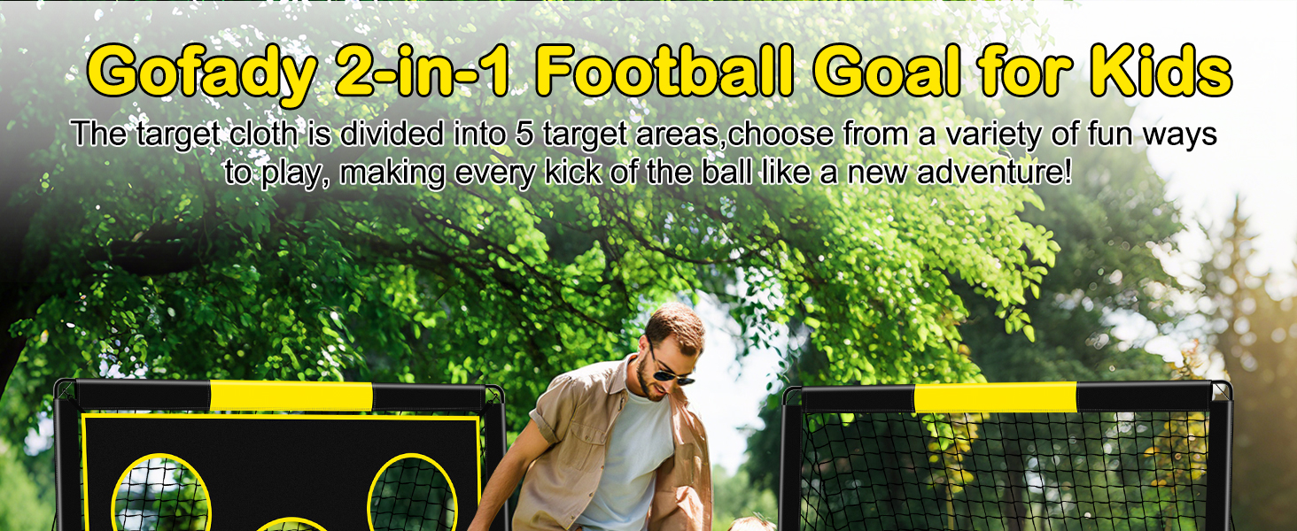 Дитячі воріта для футболу 2-в-1, 150х120 см, портативні та стабільні, з 5 цілями, 4 анкери та сумка, для саду, парку, пляжу (жовті)