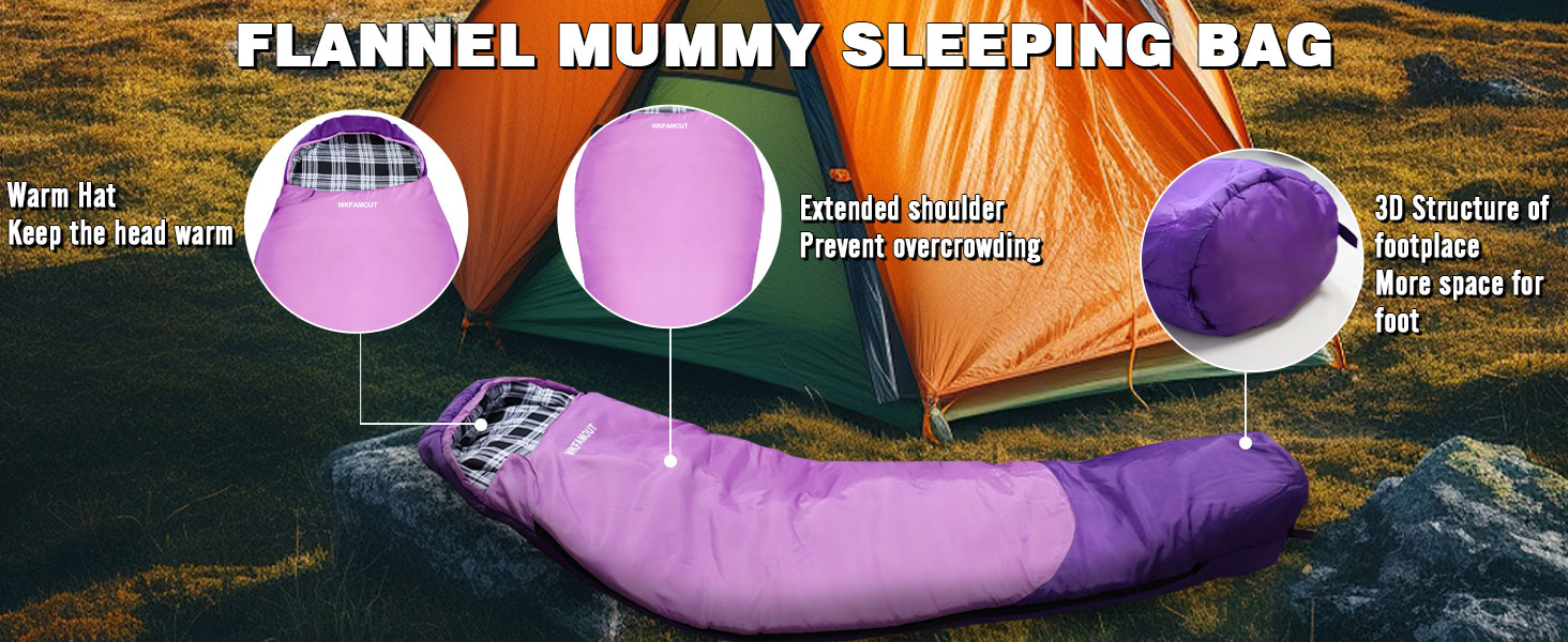Спальний мішок WKFAMOUT Mumienschlafsack Outdoor -12°C-0°C, 500GSM, фліс, 3-4 сезони, для дорослих та дітей, для кемпінгу та подорожей