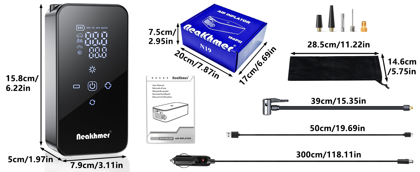 Електричний повітряний насос для велосипеда з акумулятором 150PSI: компресор з акумулятором 6000mAh, манометром для велосипедів, мотоциклів та автомобілів