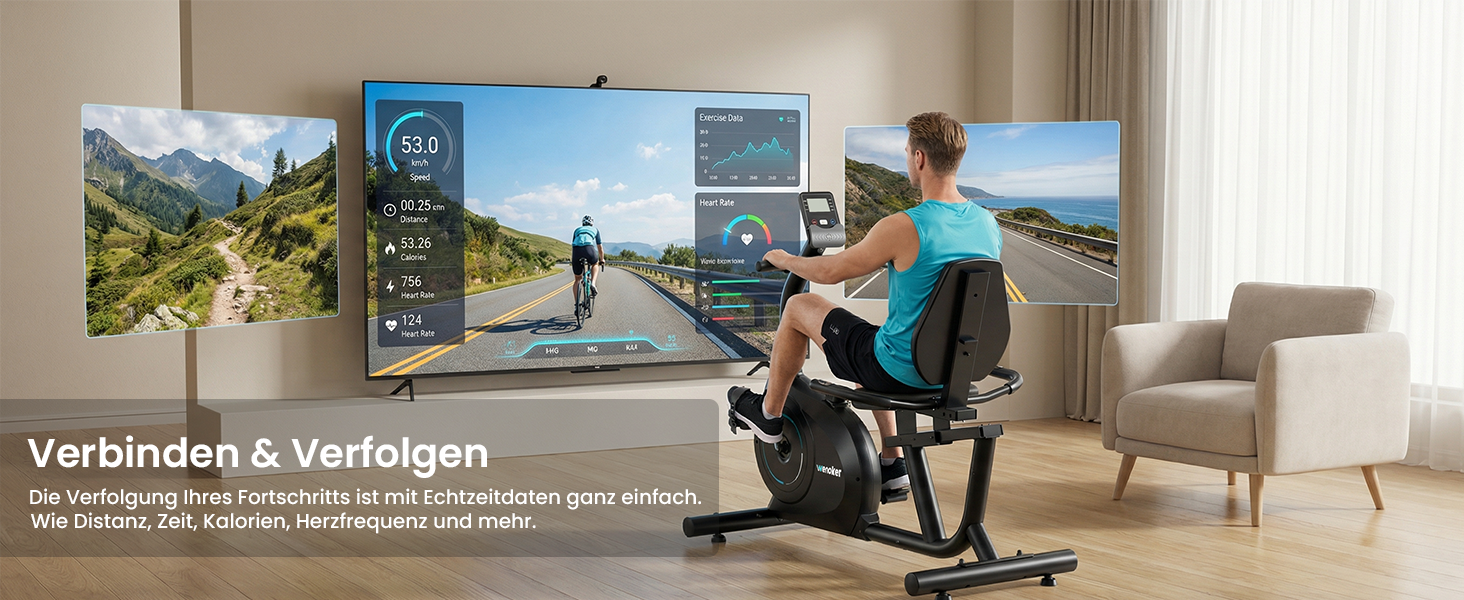 Ергометр Wenoker для дому з магнітною гальмом, датчиками пульсу та LCD-дисплеєм, 16 рівнів опору, до 160 кг, спинна опора, для літніх людей
