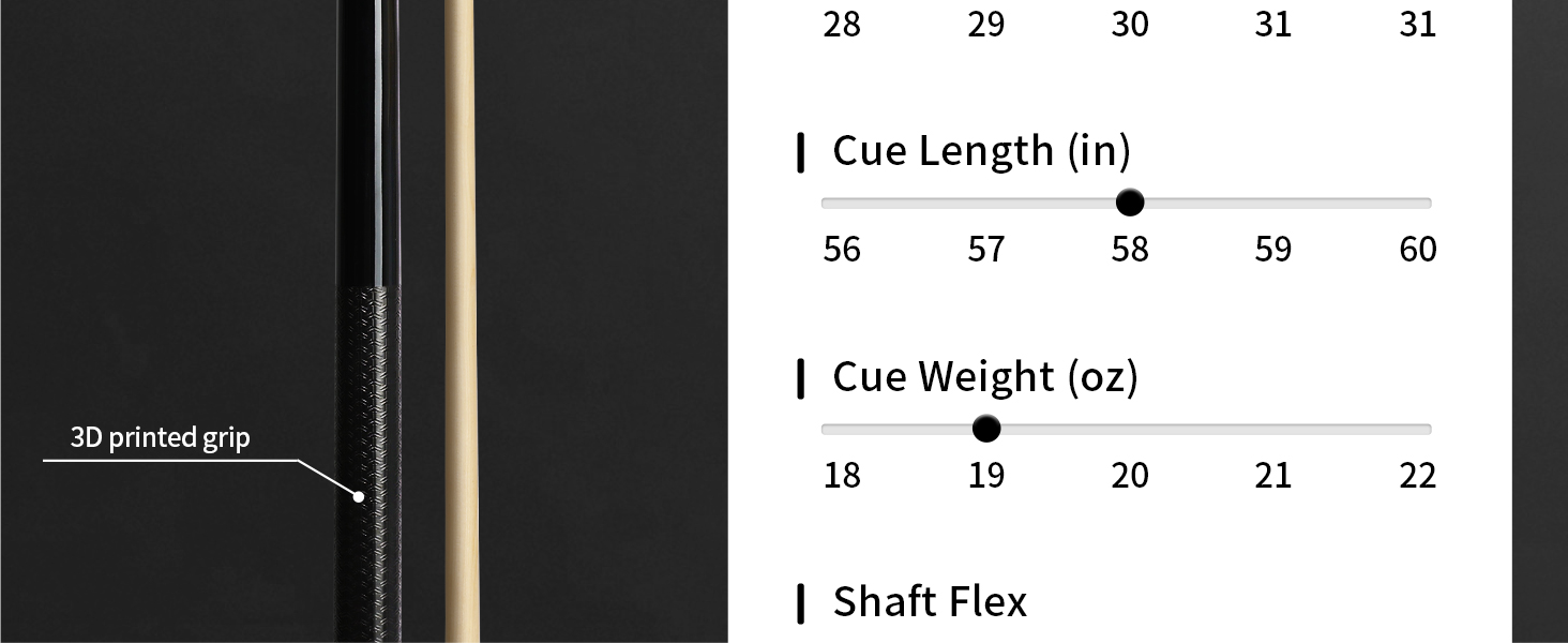 AKLOT Більярдний кий 58' - канадський клен, 13 мм шкіряна вершина, 3D ручка, преміум якість, для професійних гравців, чорний (540г)