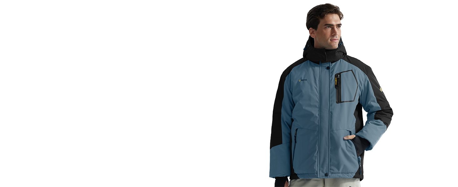 Чоловіча зимова куртка GEMYSE для катання на лижах, тепла, вітронепроникна, водонепроникна, дихаюча, з багатьма кишенями, з капюшоном, білий, розмір L