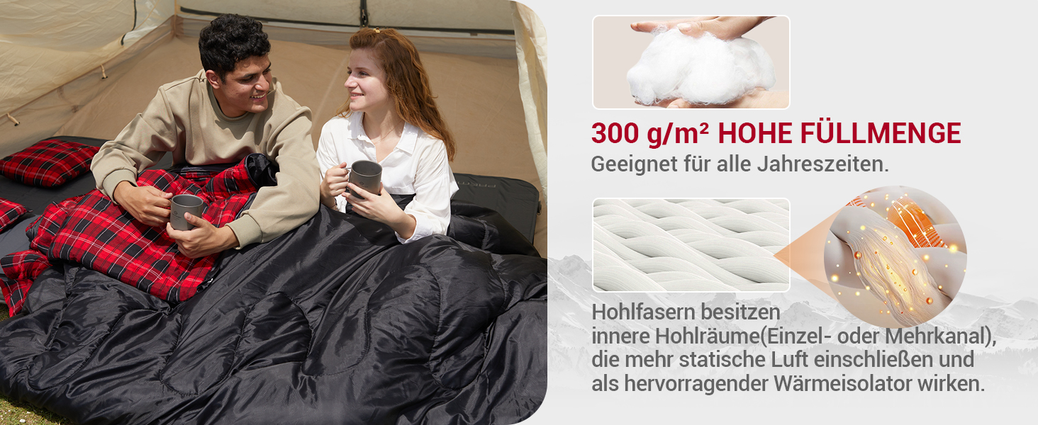 Спальний мішок KingCamp на 2 особи з фланелі, зимовий, для кемпінгу та відпочинку на природі, 3-4 сезони, з 2 подушками, підходить для дітей та дорослих (зелений)