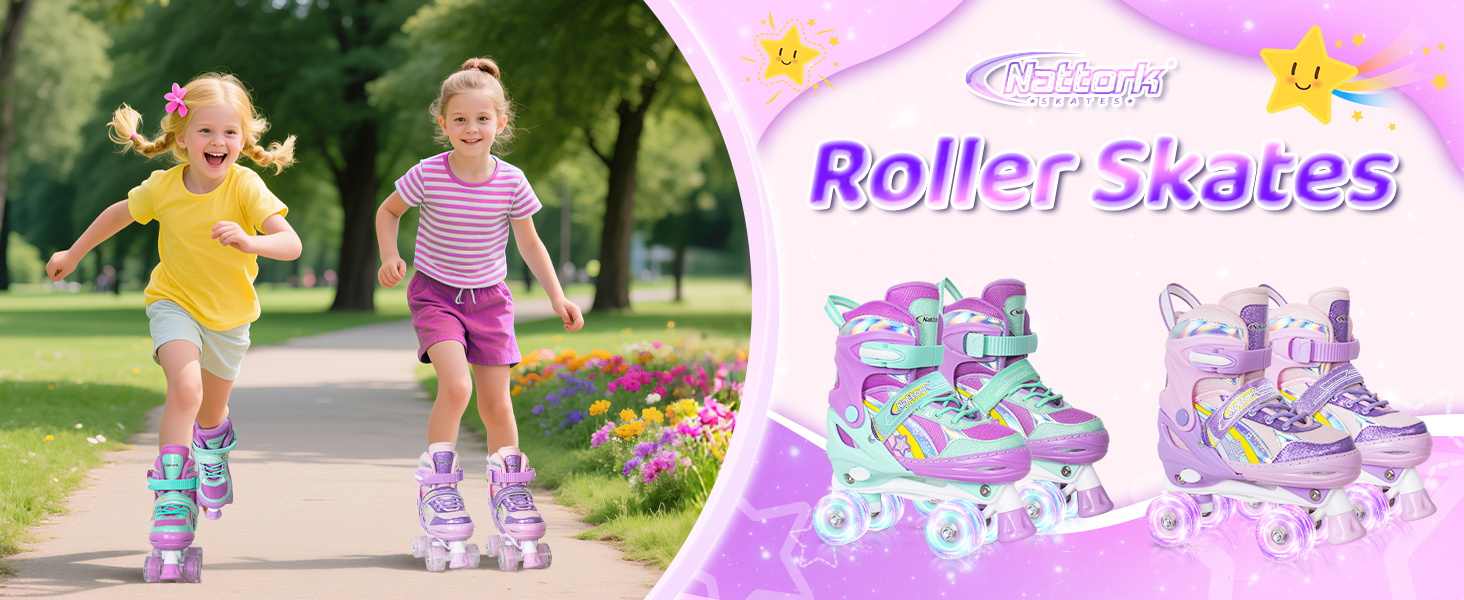 Дитячі ролики Nattork для дівчаток, 4-разове регулювання, райдужні кольори, розмір 32-36 EU (205-230 мм), фіолетовий