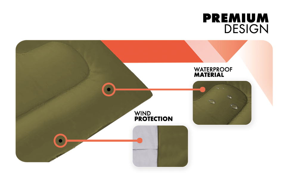 Спальний мішок Azark Premium, 350 г/м², легкий та водонепроникний, для 4 сезонів, кемпінг, туризм, відпочинок на природі, для дорослих та дітей (зелений)