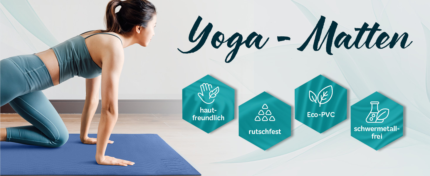 Килимок для йоги та фітнесу, 183 x 61 x 0,4 см, Navyblue (темно-синій) | Килимок для занять йогою, пілатесом, спортом | Звукоізоляційний, нековзний, міцний