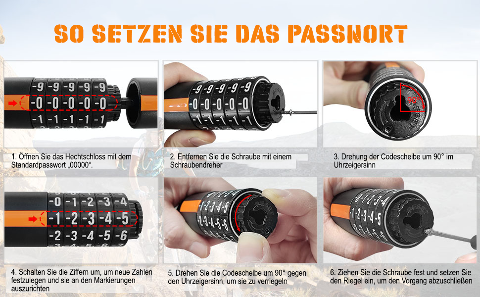 Надійне велозамок HiiPeak з 5-значним кодом, 94 см, 7 мм, для велосипеда, мотоцикла, грилю, чорний