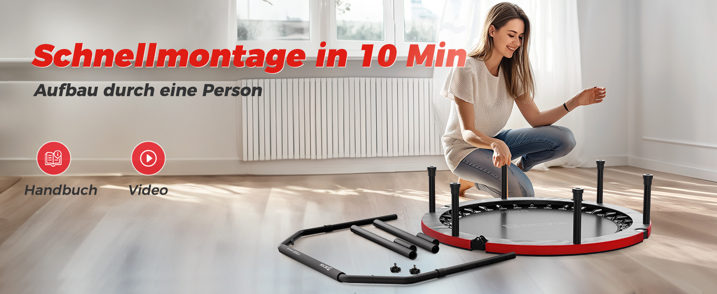 Міні-батут BCAN для дому, 102 см, складний, для дорослих, з регульованою ручкою, вантажопідйомність 150 кг, для фітнесу та тренувань вдома