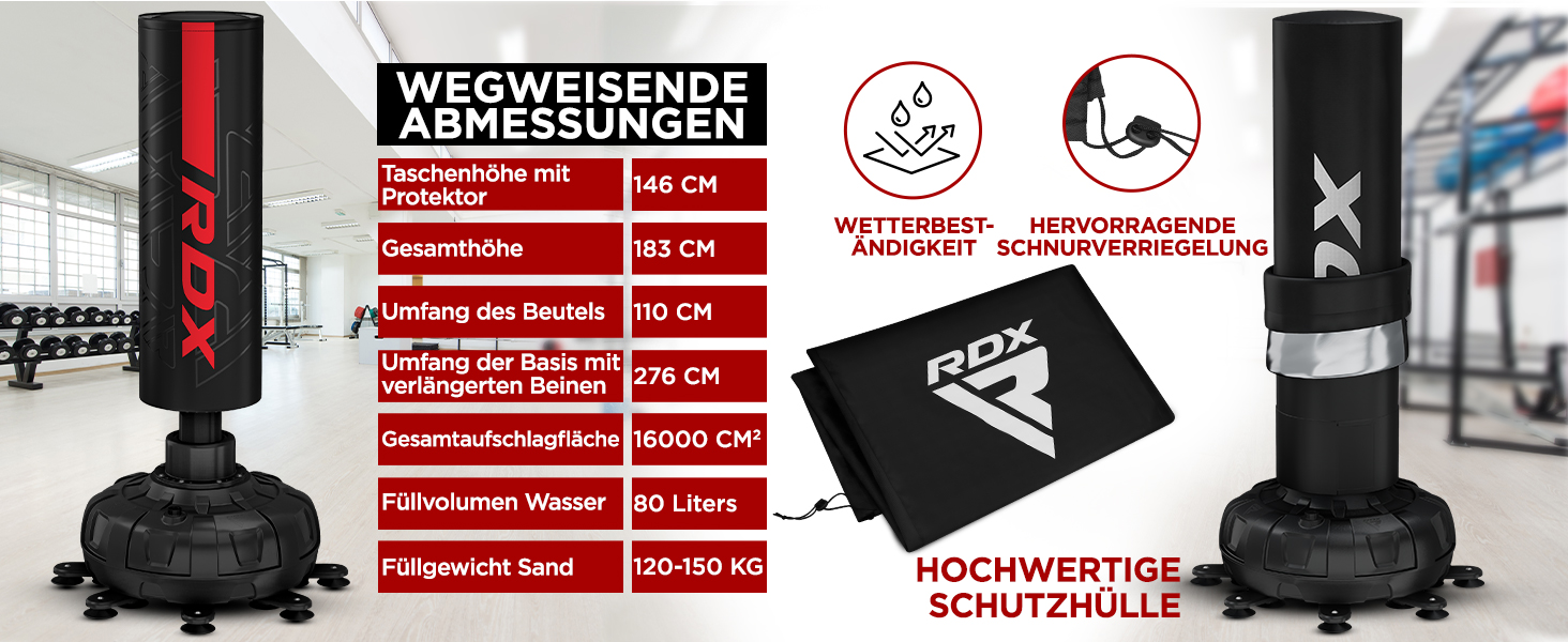 Стенд-боксерський мішок RDX 6FT (183 см) з рукавичками та чохлом, XXL, для ММА, кікбоксингу, боксу, муай-тай, чорний