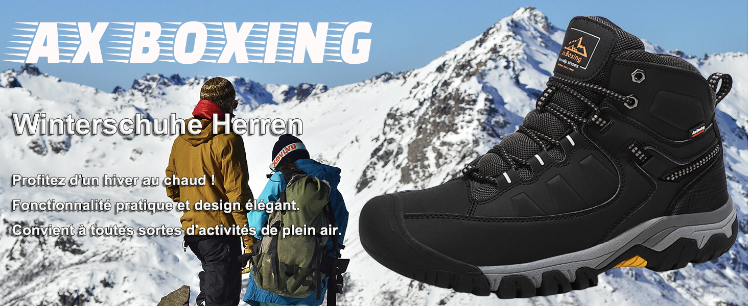 Чоловічі зимові черевики AX BOXING: утеплені, для ходьби та трекінгу, розмір 41-46 EU, колір світло-чорний