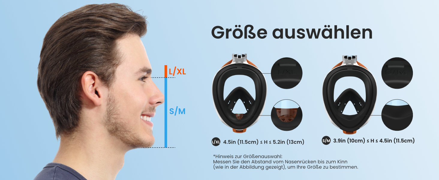 Маска для снорклінгу G2RISE Full Face XL (Чорно-помаранчевий) з тримачем для камери, безпечна від CO2