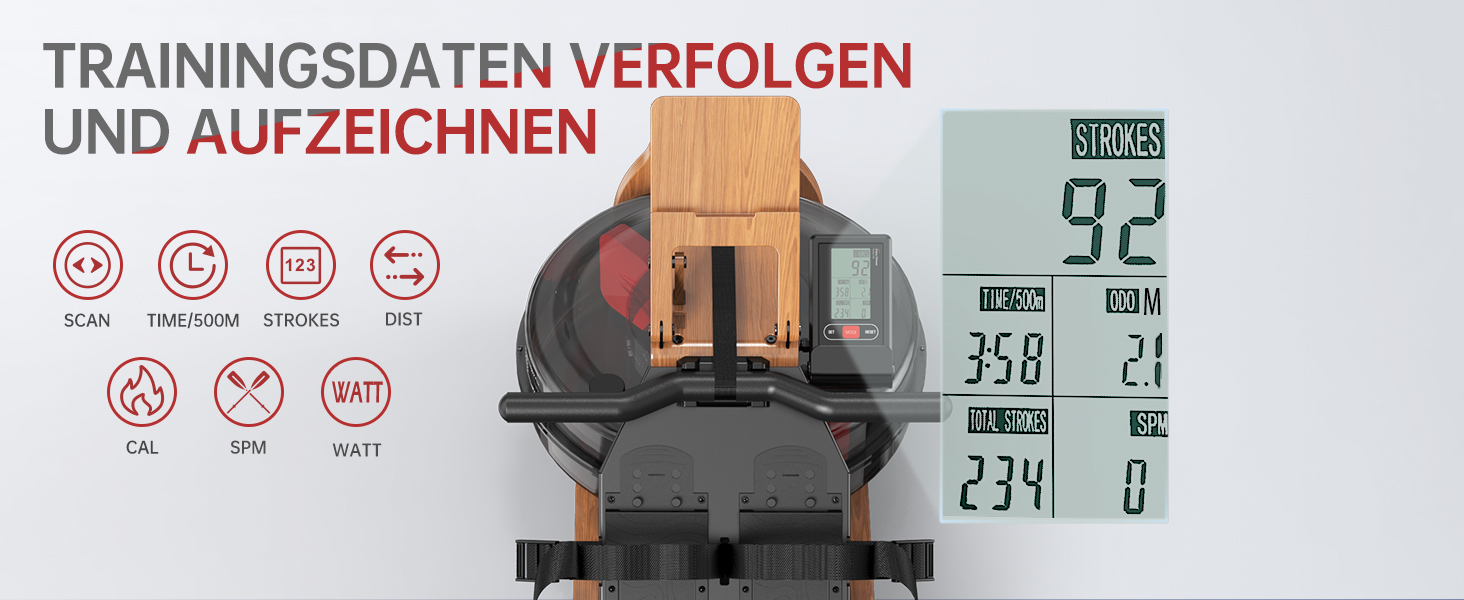 Гребний тренажер JOROTO MR280PROB для дому з дуба, з Bluetooth, складний, з дисплеєм та підтримкою Kinomap, регульований тримач для планшета, до 150 кг