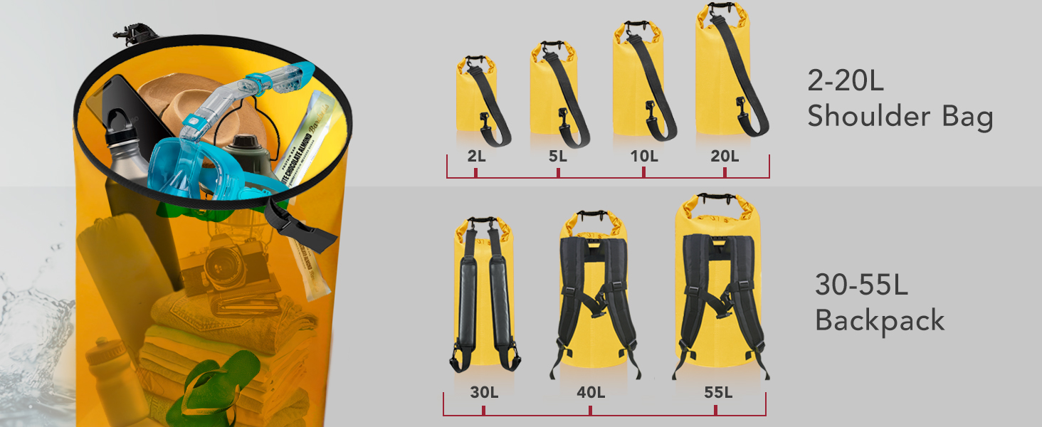 Водонепроникний мішок Unigear Dry Bag 2L/5L/10L/20L/40L – рюкзак, сумка для риболовлі, каякінгу, плавання, кемпінгу та пляжу (40L, світло-блакитний)