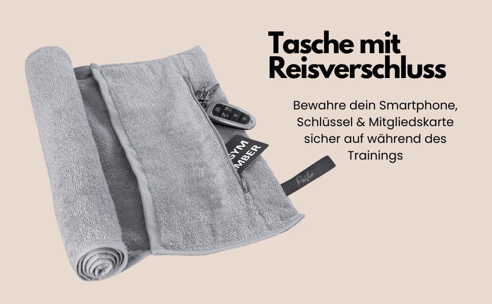 Рушник спортивний Pavin Sports 2 шт. | 90x40 см | 100% бавовна | З кишенею на блискавці, антиковзаючим покриттям та петлею | Для залу, фітнесу