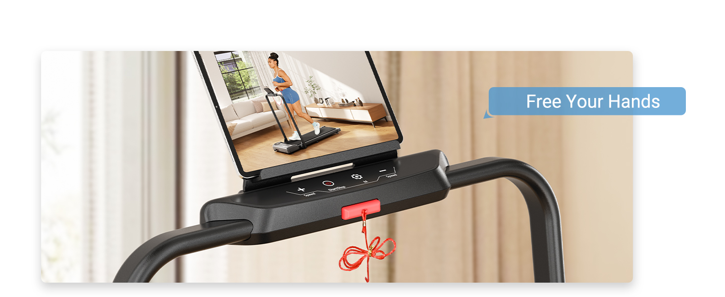Біговий тренажер THERUN для дому, складний, Walking Pad, тихий з поручнем та LED-дисплеєм, до 10 км/год, подвійне амортизаційне з'єднання, біговий стіл для дому та офісу, не потребує збирання, чорний