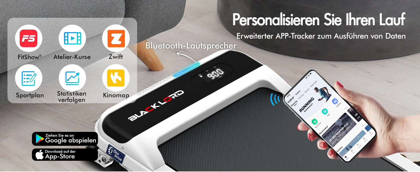 Електричний біговий тренажер BLACK LORD з нахилом 9%, 3.2 PS, 4-в-1 для дому та офісу, 12 програм, динамік, 140 кг, білий