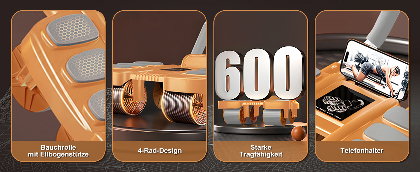 Ролер для пресу з опорою на лікті, автоматичний відскок, тренажер для пресу для жінок та чоловіків (Оранжевий)