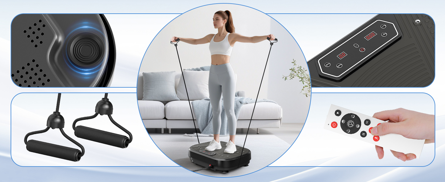 Вібраційна платформа для тренувань: 120 рівнів інтенсивності, 10 режимів, LED-дисплей, дистанційне керування, до 200 кг