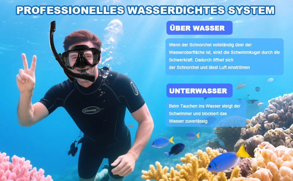 Набір для снорклінгу для дорослих та дітей: маска та трубка Dry, антизапітніння, анти-тік, чорний