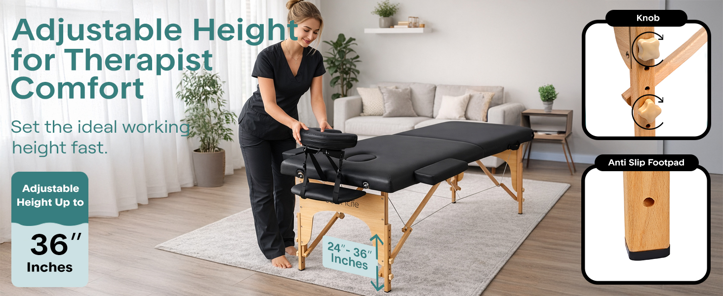 Крісло-масаж SereneLife складне – 3 зони, дерев'яний каркас, регульована висота, чорний колір. Портативне, складне з сумкою, PU-обшивка та піна, для велнес, косметології та терапії