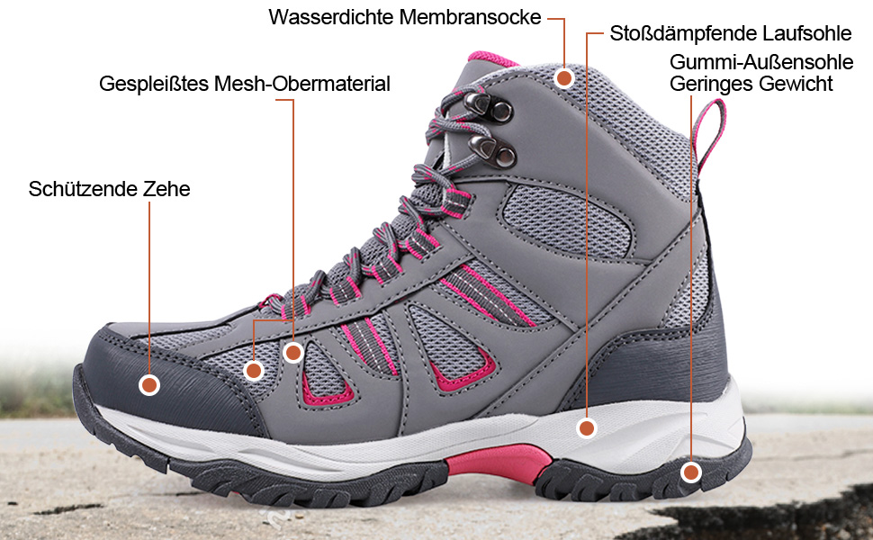 Жіночі трекінгові черевики для хайкінгу та туризму. Зручні, з антиковзкою підошвою. Кольори: рожевий, сірий. Розмір 36 EU