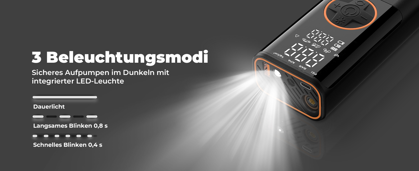 Електричний компресор Oasser з акумулятором 6000mAh, 150 PSI, з двома дисплеями, для авто, мото, велосипеда, м'ячів, подорожей та кемпінгу