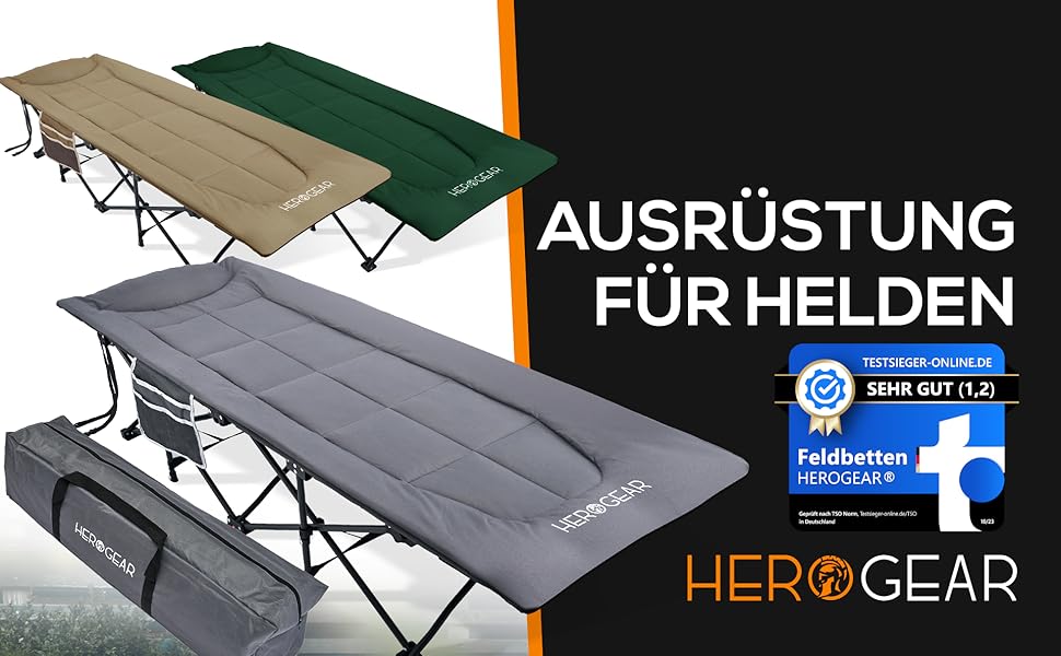 Килимок для відпочинку HEROGEAR з бавовняною подушкою та матрацом | Розкладна ліжко для кемпінгу, відпочинку на пляжі, саду та подорожей | 190 x 67 см, сірий