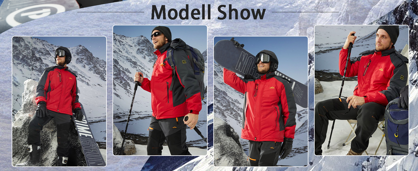 MAGCOMSEN Зимова куртка для чоловіків, тепла з підкладкою, водонепроникна, для катання на лижах, сноуборді, активного відпочинку, робоча куртка з відстібаною капюшоном, чорна, 3XL