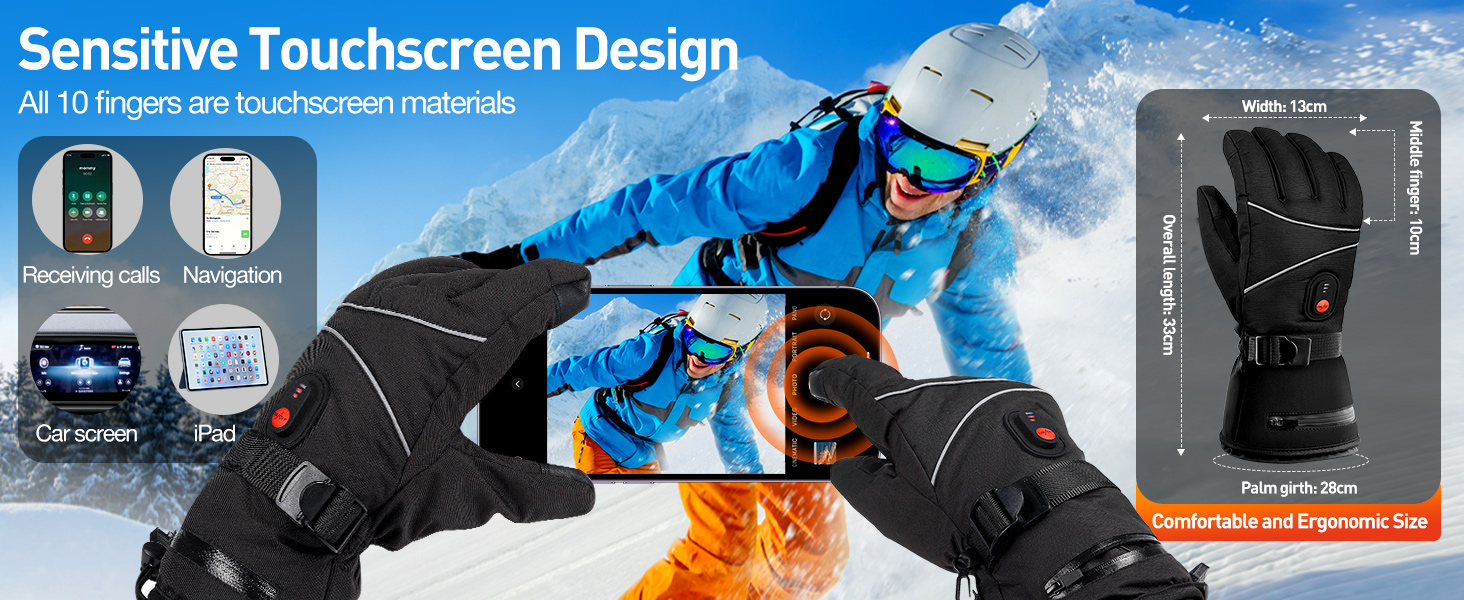 Обогревні рукавички DeeprBetter для жінок та чоловіків, 5000mAh, водонепроникні, з 3 рівнями нагріву, сенсорний екран, для мотоцикла, гірськолижного спорту та велосипеда