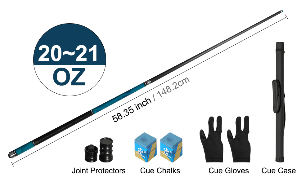 Кю Carbon Fiber CQ-BLUE-20: Професійний кий для більярду з карбону, 13мм шкіряний наконечник, кейс, захисти та крейда