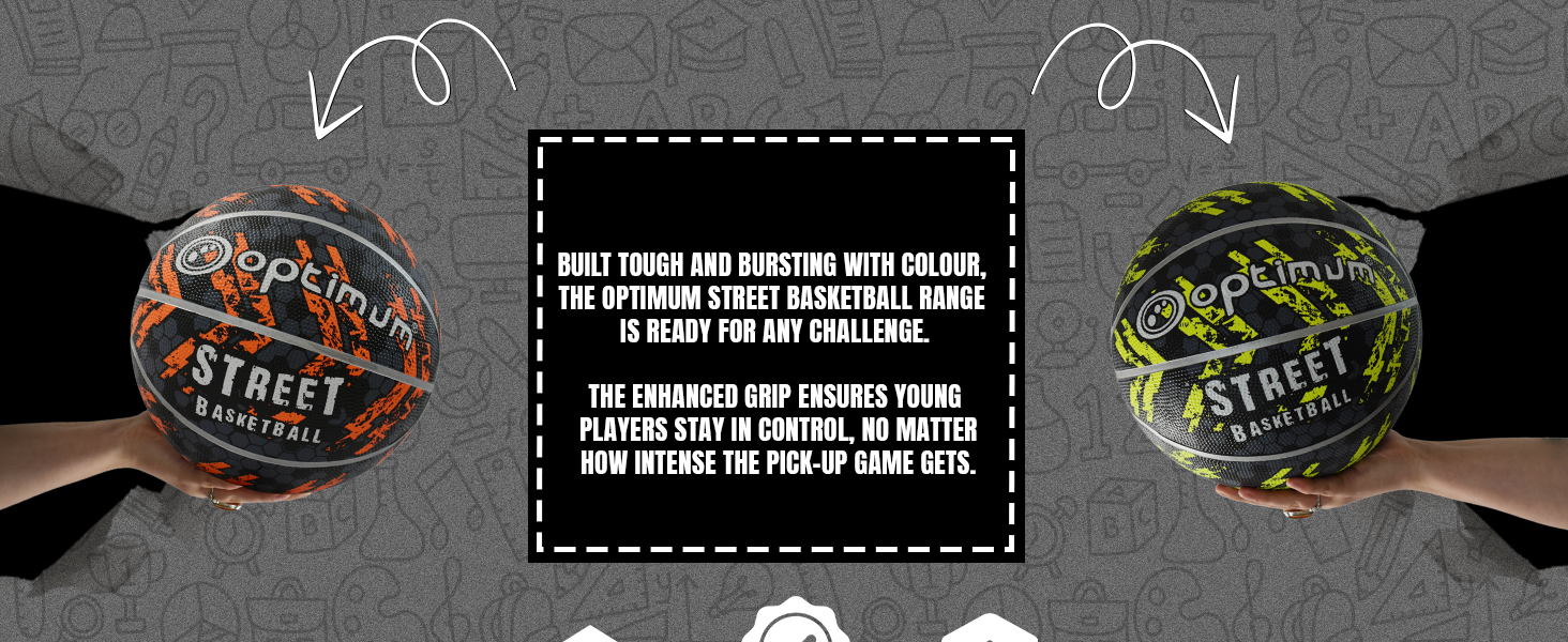 Баскетбольні м'ячі OPTIMUM: зносостійке зчеплення, універсальні для гри в приміщенні та на вулиці, оптимальний контроль та точність. (Розмір 7, Чорний/Жовтий)