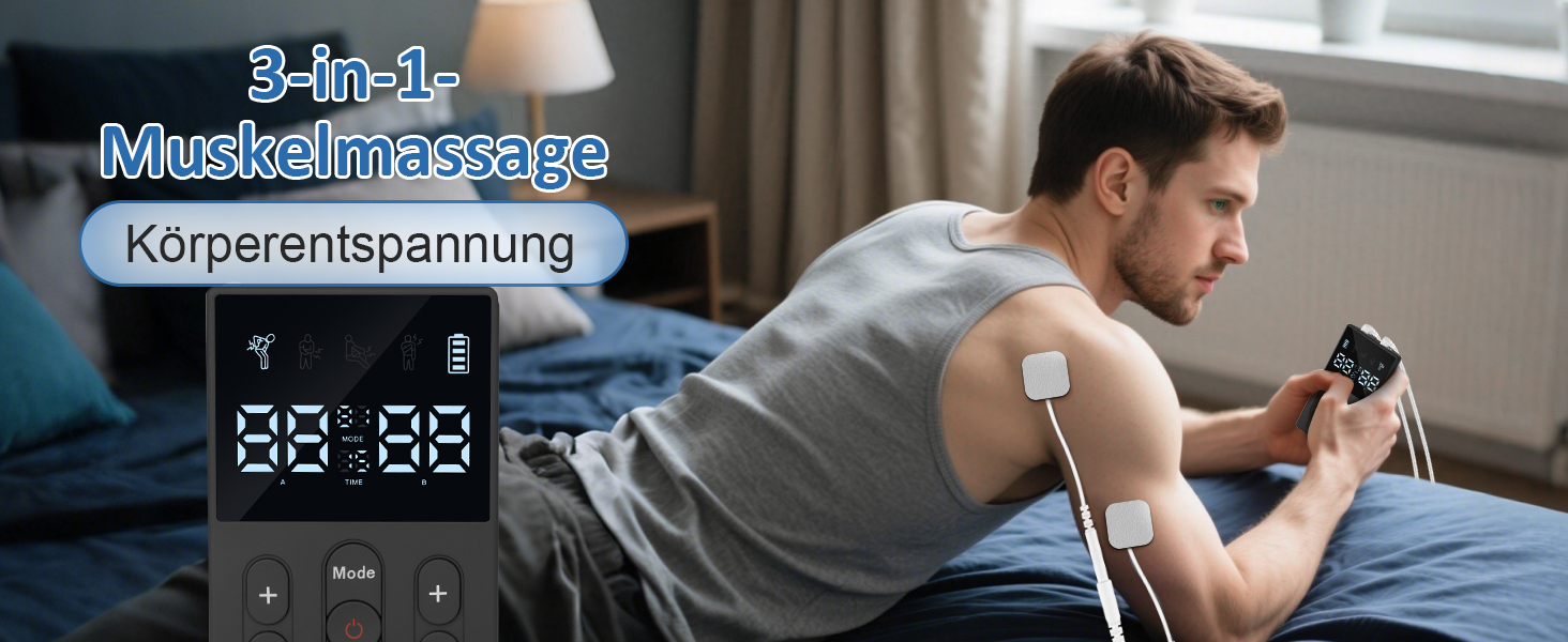 TENS/EMS масажер для тіла 3-в-1: 12 режимів, електрична стимуляція м'язів, для рук, ніг, спини, плечей, шиї (12 електродів)