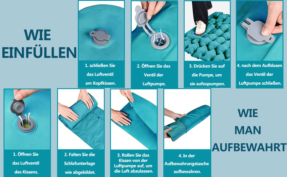 TENQUAN Килимок для кемпінгу самонадувний, 9см - туристичний килимок, повітряний матрац, килимок для сну, клапан, насос, для авто, намету, трекінгу, пляжу (блакитний/сірий)