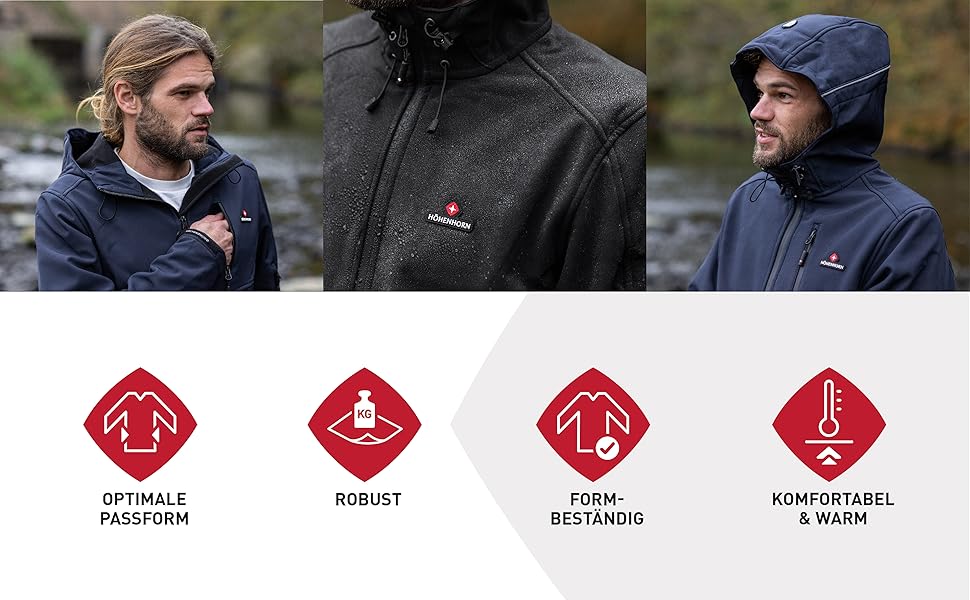 Чоловіча куртка Softshell Höhenhorn Altus Outdoor — водовідштовхуюча функціональна куртка, колір Midnight-Black, розмір L